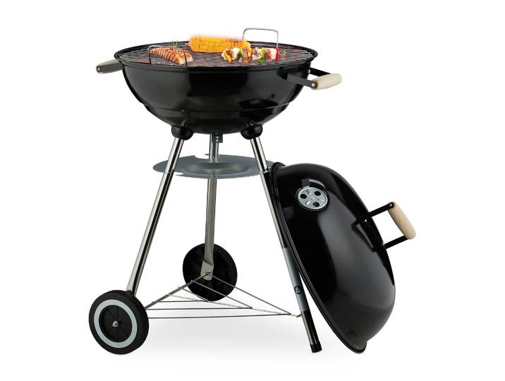 Fahrbarer Kugelgrill Schwarz-Silber
