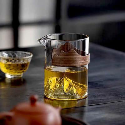 Uplift Essentials Anti Scalding Wooden Handle Glass Fair Cup Tea Pitcher with Handle