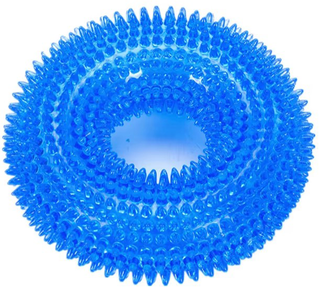 Multicon Wholesale Hub Natural TPR Rubber Dog Chew Toy Interactive Squeaky Thorn Ring For Puppy Teeth Cleaning And Grinding blue