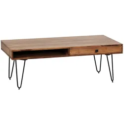 KADIMA DESIGN Couchtisch BAGLI Massiv-Holz Sheesham 110 cm breit Wohnzimmer-Tisch Design Metallbeine Landhaus-Stil