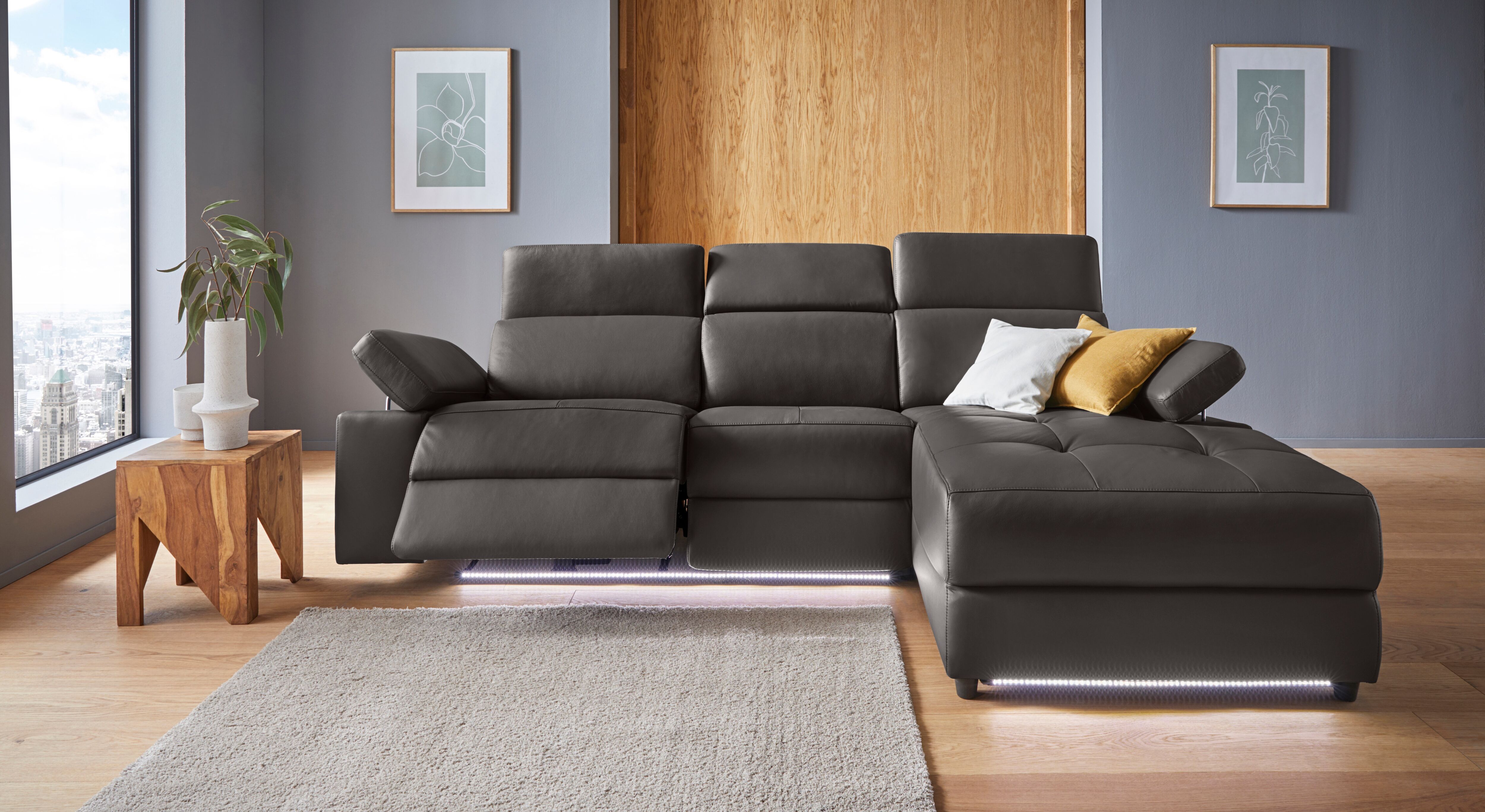 Ecksofa HOME AFFAIRE "Kilado, L-Form", braun, B:259cm H:98cm T:163cm, Sofas, Ecksofa, mit Relaxfunktion, verstellbarer Armlehne, Kopfteilverstellung braun B/H/T: 259cm x 98cm x 163cm, Kunstleder, Recamiere rechts,manuelle Relaxfunktion auf Seite gegenüber