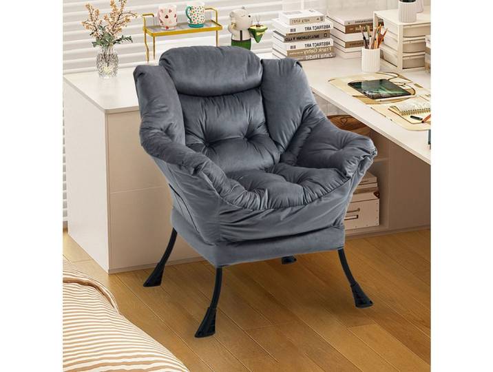 Fauteuil de relaxation 1 place gris foncé avec structure en métal poche latérale et soutien de la nuque