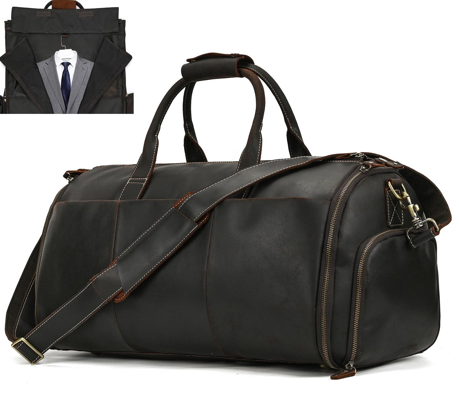 2-in-1 Reisetasche aus echtem Leder mit Schuhfach