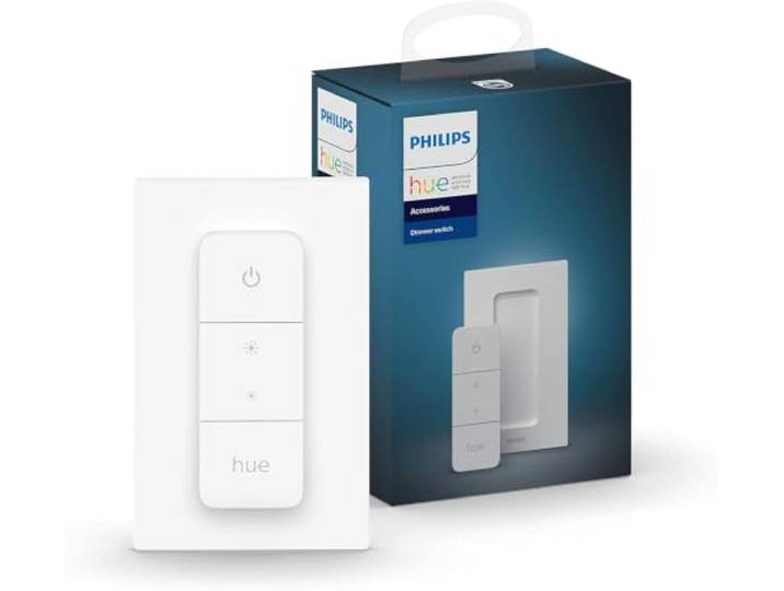 Philips Hue Dimmer Switch\, Blanc Contrôle Connecté de l'Éclairage\, Sans Fil\, Alimenté Par Piles\, Sans Installation\, Contrôle des Scénarios\, Hue Bridge