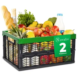 Klappboxen faltbar stabil 2x 30L Grün Schwarz baskets Einkaufskiste Klappkisten Set Tragebox Aufbewahrung Einkaufskörbe Körbe Aufbewahrung Küche