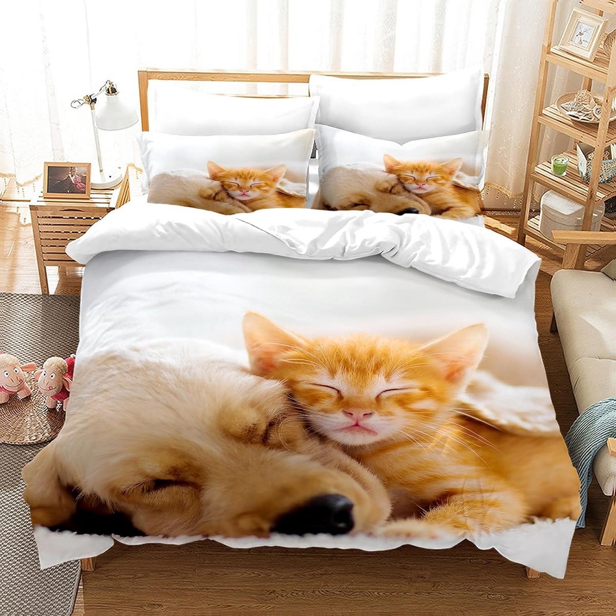 3D Katten Dekbedovertrek Set met Kussensloop - Huisdier Beddengoed