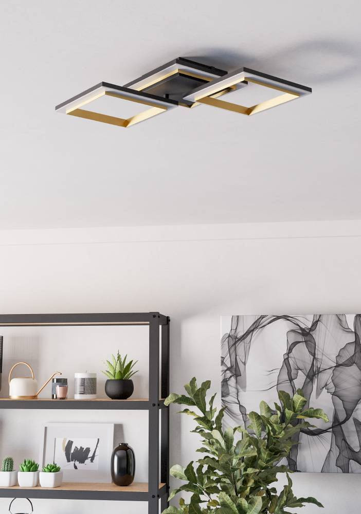 Eglo Calliera LED-plafondlamp messing/zwart B: 60 cm, D: 9 cm, H: 31 cm