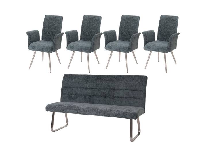 MCW Esszimmer-Set Blau 5er-Set, 180x99x65 cm, Esszimmer, Bänke, Tischgruppen & Eckbankgruppen