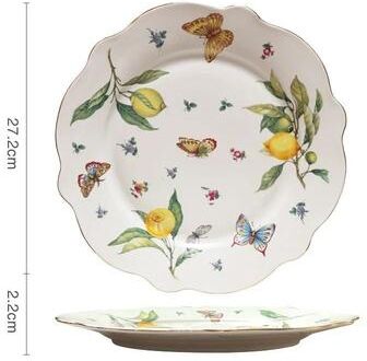 Uplifted Finds European Style Lemon Pattern Ceramic Dining Set Elegant Dinner, Steak & Dessert Plates 10.5 In Plate