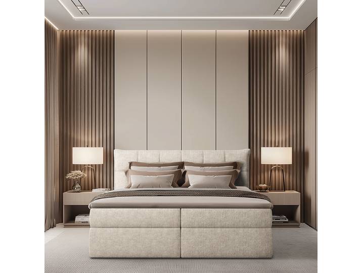 Lit boxspring Primes 180 x 200cm Tissu chenille Pelagia Beige