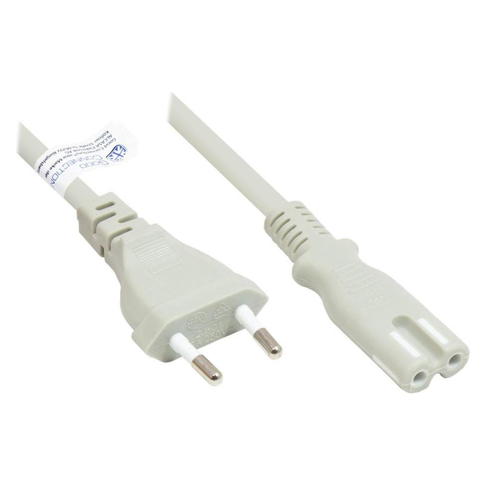 Good Connections Euro-Netzkabel Euro-Stecker Typ C (gerade) an C7/Euro 8 Buchse (gerade), grau, 0,75 mm², 5 m, (5 m) (P0370-GR050)