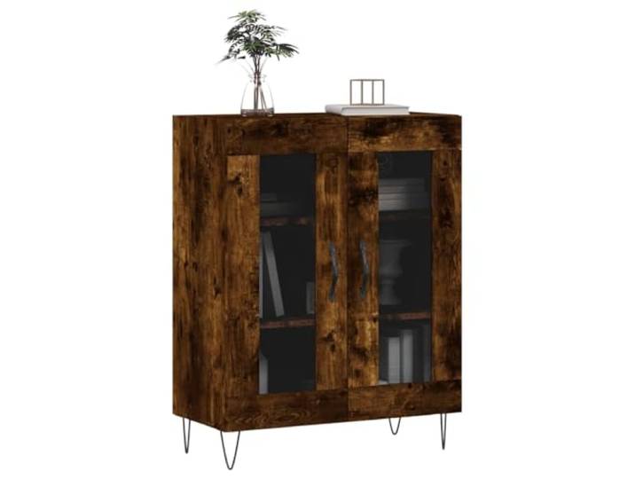 KTHLBRH Anrichte Eiche Rauch 69,5 x 34 x 90 cm Holz mehrschichtig Ausstellungsglas, großer Raum, Metallfüße, kippsicher, Montage erforderlich
