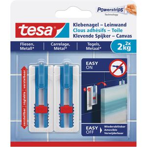 Tesa Klebenagel 77768 Powerstrips, 2kg, Leinwand, Fliesen, Metall, verstellbar, 2 Stück