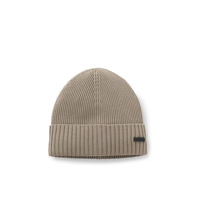 Beanie BOSS "Fati", Herren, beige (open braun 248), Grobstrick, Wolle, unifarben, Mützen Beanie, aus Wolle in Rippenstrick, unisex