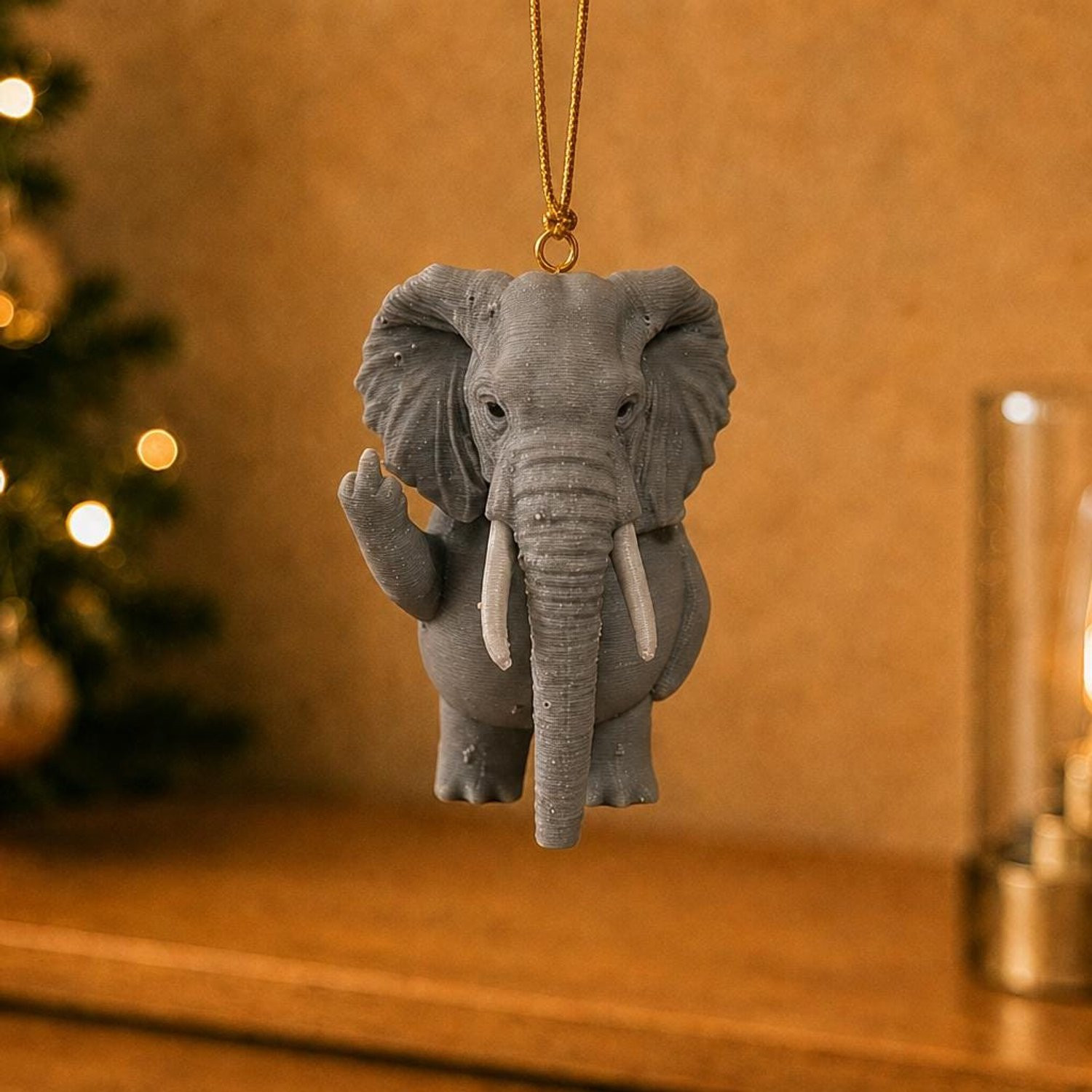 AnimalsAttitude Middelgrote Olifant Figurine met Middelvinger 3D-geprint PLA Beeldje