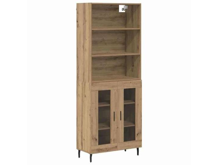 Buffet moderne en chêne artisanal - GKO - 69 5x34x180 cm - Bois aggloméré et verre - Porte en verre