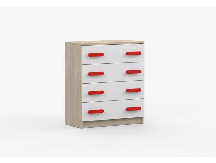 Kommode JONAS III 02 80 cm Sonoma Eiche Weiß Rot