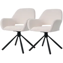 OKWISH Esszimmerstuhl 2er Set Drehstuhl Weiß 80x60x60 cm mit Armlehnen, Sherpa Bezug und Metallgestell, modernes schlichtes Design