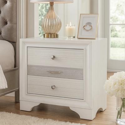 Benzara Stylish 3 Drawers Wood Nightstand By Naima , White