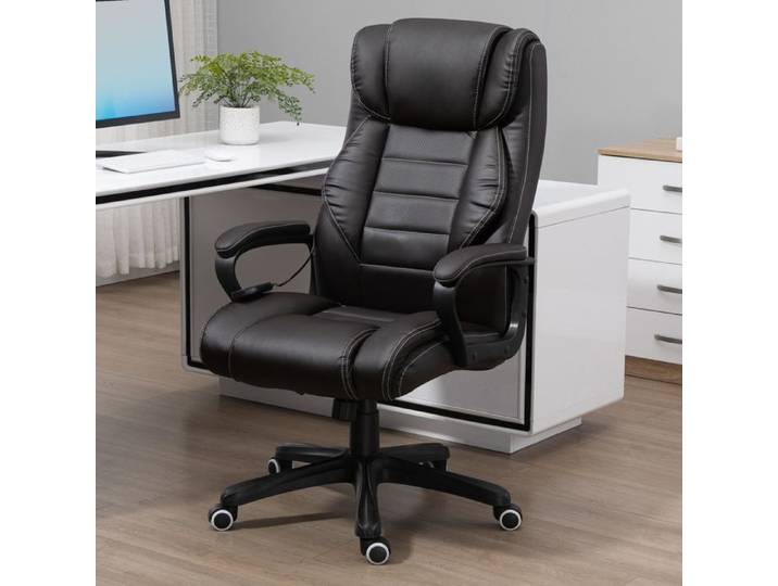 Fauteuil de bureau massant réglable en hauteur siège de direction ergonomique pivotant 6 points de vibration marron