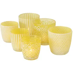 Boltze Windlicht Patty 6er-Set, H7-9 x ⌀7-9 cm, Gelb