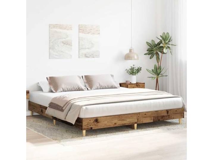 KTHLBRH Bettgestell aus Holz, antik, 180 x 200 cm, Bettgestell aus Lattenrost für Schlafzimmer, niedriges, mehrschichtiges Holz und massives Kiefernholz, inkl