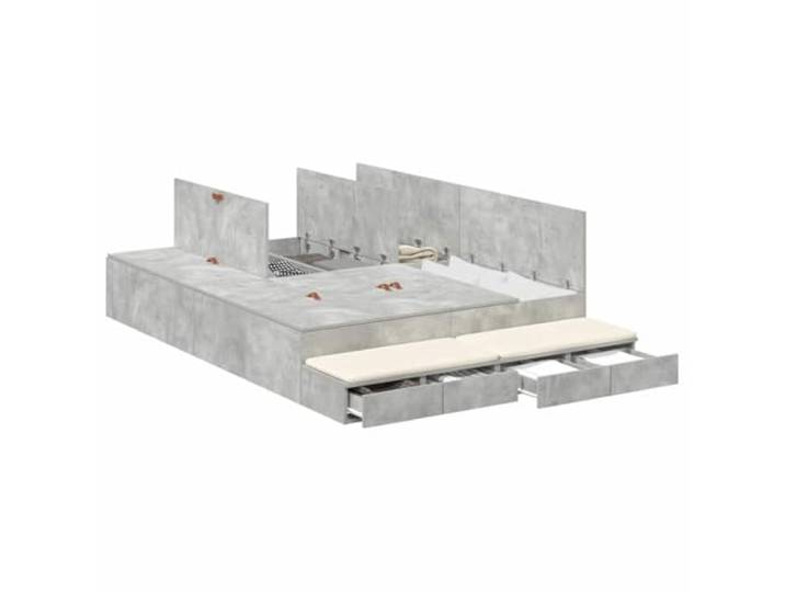 KTHLBRH Bett mit Stauraum, Zementgrau, 150 x 200 cm Mehrschichtiges Holz, 4 Schubladen, britisches König, max. 200 kg