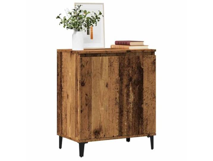 HEFZGDB Industrielles Sideboard Altholz-Optik 60x35x70 cm Holzwerkstoff mit Metallbeinen und Zwei Türen als stabiles Sideboard zur Aufbewahrung und langlebiges im Industriedesign sowie