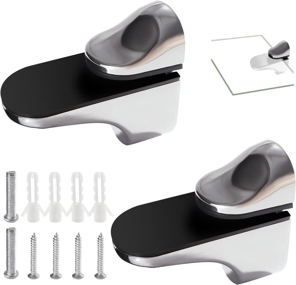 Glazen Plankbeugel voor Wandmontage - Verstelbaar voor 5-18 mm - Gepolijst Zilver