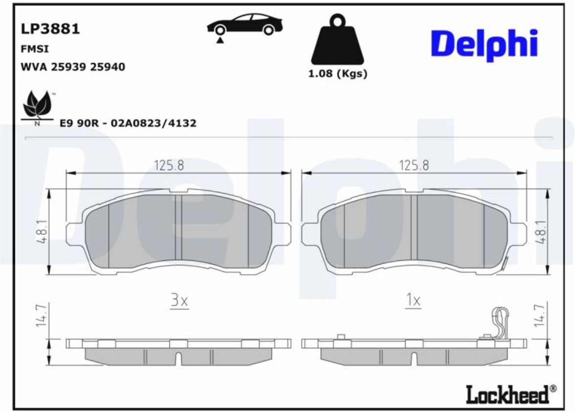 Bremsbelagsatz DELPHI LP3881, AUSVERKAUF