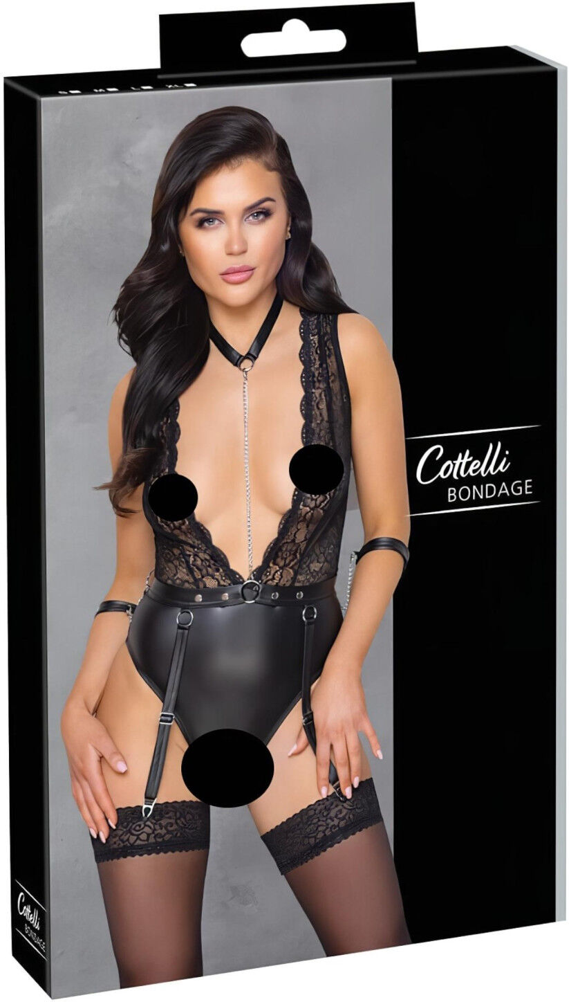 Cottelli Bondage - Lace Halter Bodysuit (Black) - L