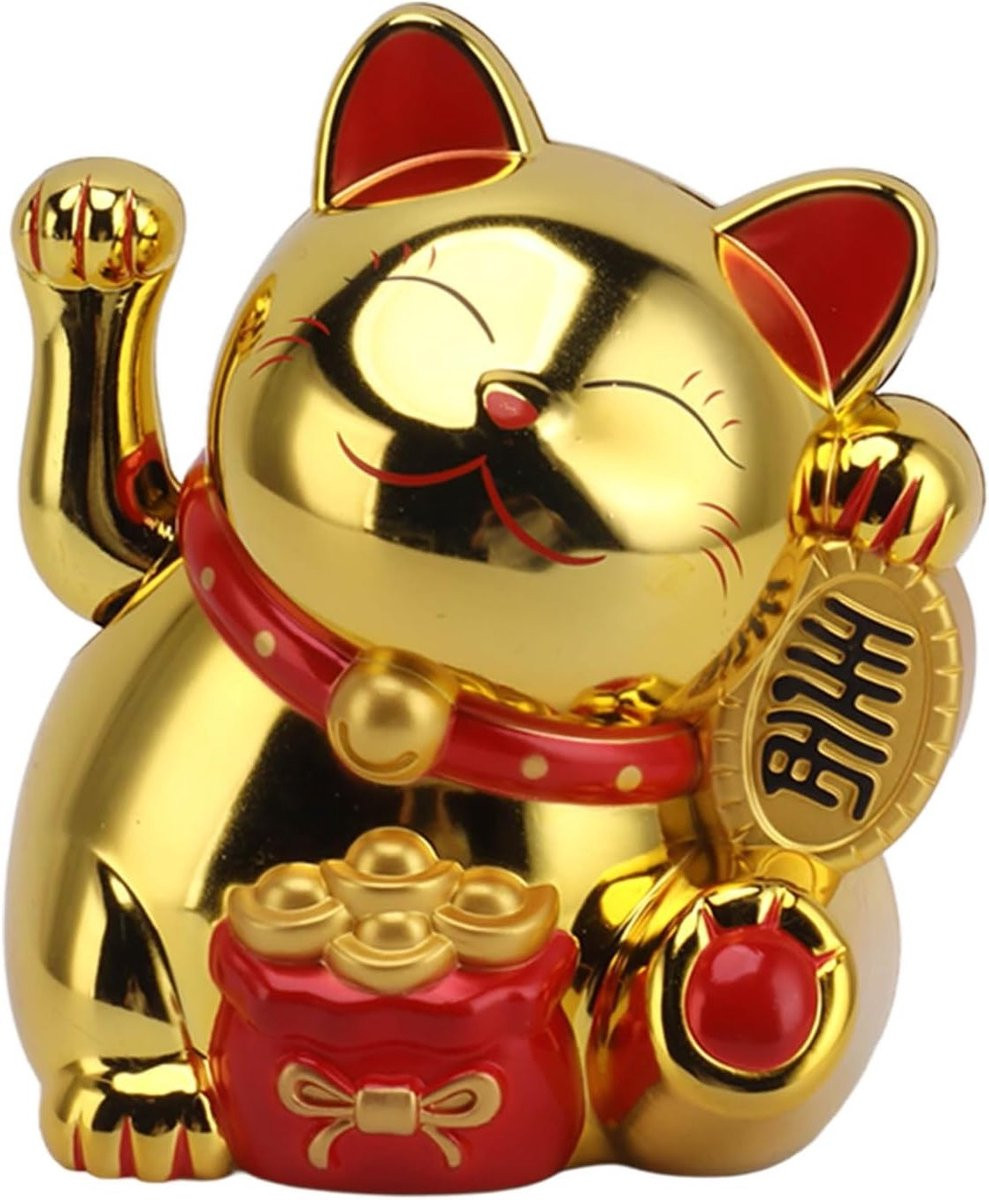 Gelukkige Waving Cat Maneki Neko Solar Powered Gelukskat Decoratie voor Welkom en Rijkdom