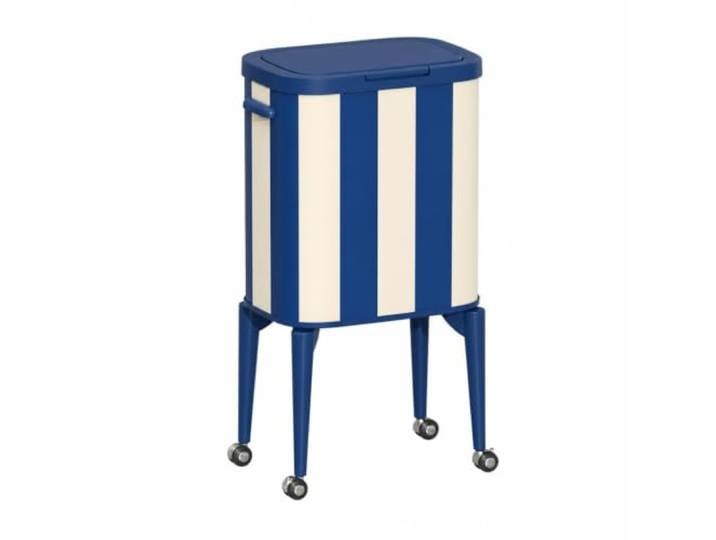 WSJJXS Mülleimer für Küche mit Rollen und Deckel Rollenbasis, Druckdeckel, Freihändige Nutzung, Platzsparend, Mehrzweck(Blue,Style B)