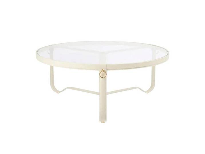 GUBI table basse ADNET TABLE Ø 100 cm (Cr - Verre et cuir)