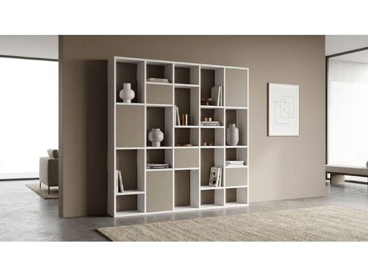 Großes Regal nach Maß - Bücherregal mit Türen MDF Beschichtet MDF Weiß matt