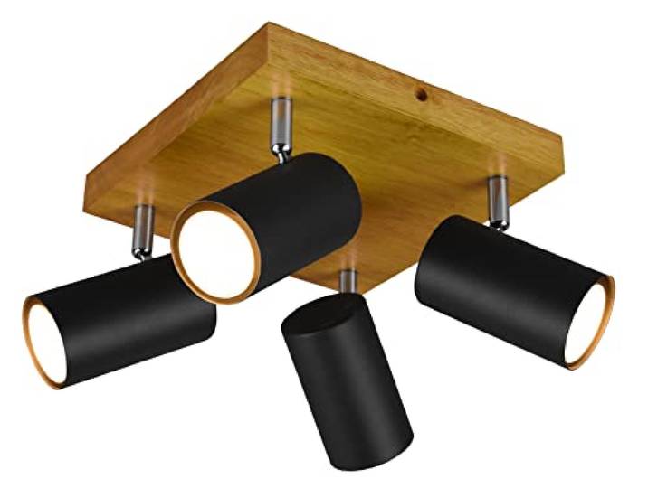 Trio Leuchten Deckenleuchte Marley 812400432, Metall Schwarz matt, Holz, exklusiv 4x GU10