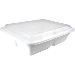 50x Menüboxen aus PP wiederverwendbar mit Deckel 3-geteilt weiß 23x18x6.5cm