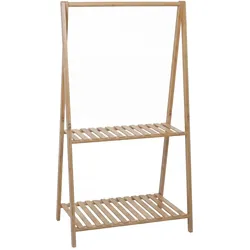 Mendler Bambus Standgarderobe HWC-Q32, Garderobenständer Kleiderständer Schuhregal, Stange 2 Ablagen 130x70x44cm ~ natur