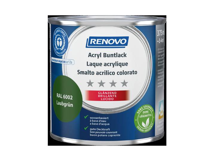Renovo Acryl Buntlack RA l 6002 laubgrün Glänzend 375 ml