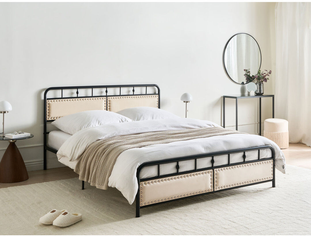 Trent Austin Design Upholstered Fabric Bed Frame Black, Beige European Kingsize (160 x 200 cm)