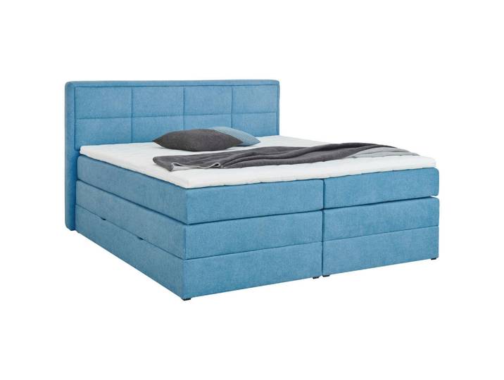 Boxspringbett, Blau, 160x200 cm, Textil, Bettkasten & Federkernmatratze, Modern, CARRYHOME