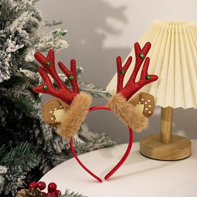 Inspired Deals Festive Plush Reindeer Antler Headband For Christmas Parties, Costumes & Holiday Photos red