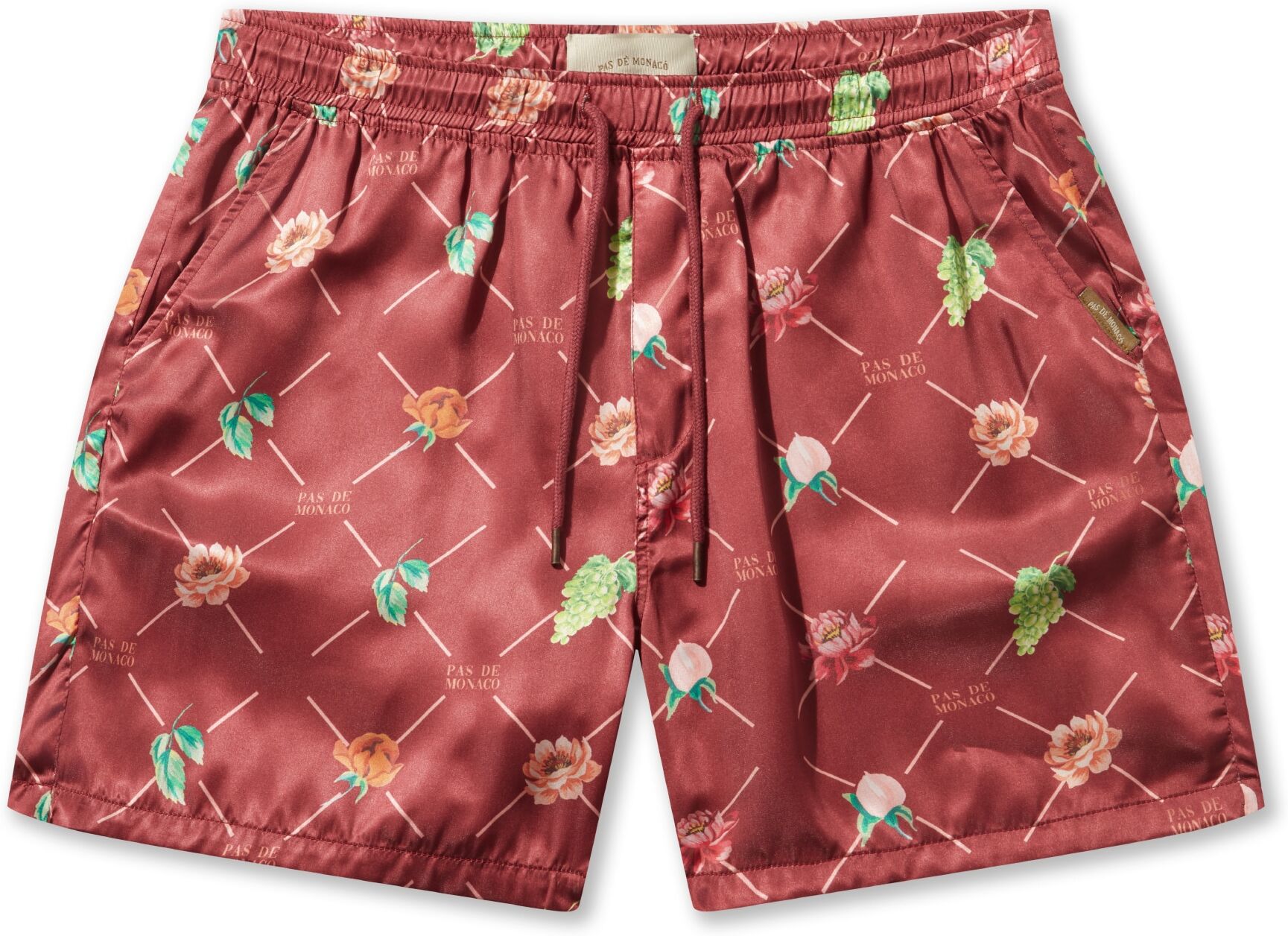 Shorts PAS DE MONACO "Pas De Monaco FRUIT MONOGRAM SHORTS", Herren, Gr. M, US-Größen, rot (burgundy), 100% Polyester, normal, Hosen Shorts