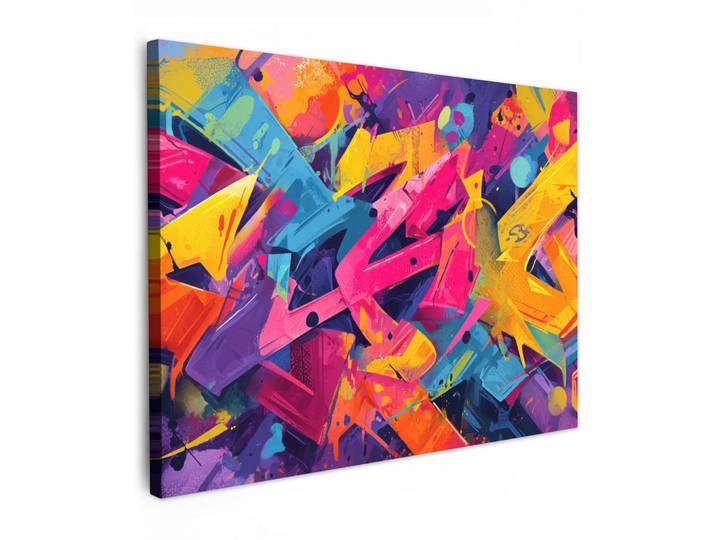 MuchoWow Leinwandbild - Abstrakt - Formen - Farbenfroh - 80x60 - Malerei, Magenta, Textil, Kiefer, Rechteckig, 80x60 cm, gerahmt, Bilder & Rahmen, Bilder, Wandbilder