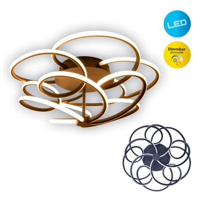 NÄVE LED Deckenleuchte "Rizado", braun (schwarz), 1, Ø 57cm H: 20cm, 1 Stk., Leuchten, 3-Stufen dimmbar per Wandschalter, Lichtfarbe warmweiß, D: 57cm, LED Deckenleuchte