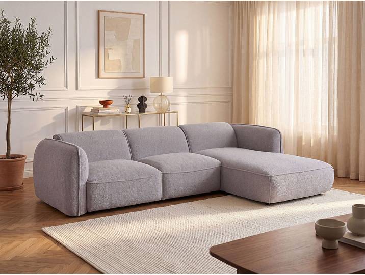 Ecksofa - Ecke rechts - aus hellgrauem Chenille CAMILIO