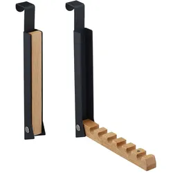 Relaxdays Türgarderobe klappbar 2x, zum Einhängen, Türhaken 6 Kleiderbügel, Metall & Holz, für 2 cm Türfalz, schwarz