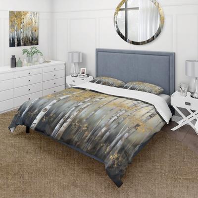 DESIGN ART "Designart ""Birch Tree Dense Forest I"" Grey Country - Bedding Set With Shams"