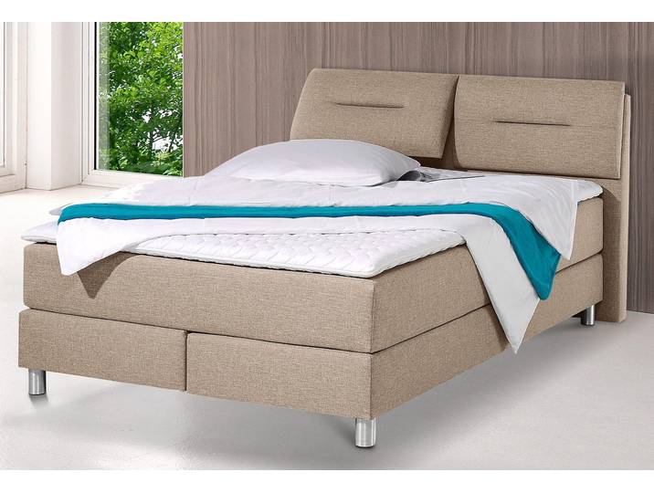 Boxspringbett, Strukturstoff, Beige, 140×200 cm, Bonnell-Federkern, H2 + H2, Maintal