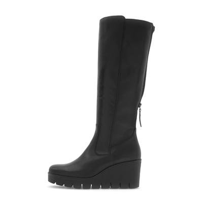 Stiefel GABOR, Damen, Gr. 42, Textil, Normalschaft, schwarz, Kalbsleder, Textil, unifarben, Schuhe Stiefel, Keilabsatz, Langschaftstiefel mit zwei Reißverschlüssen